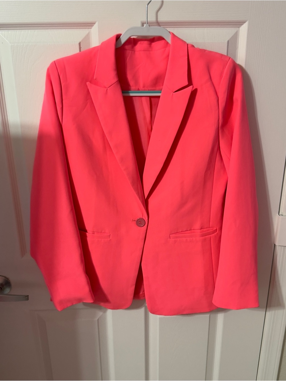 Neon Coral Single-Button Women's Blazer